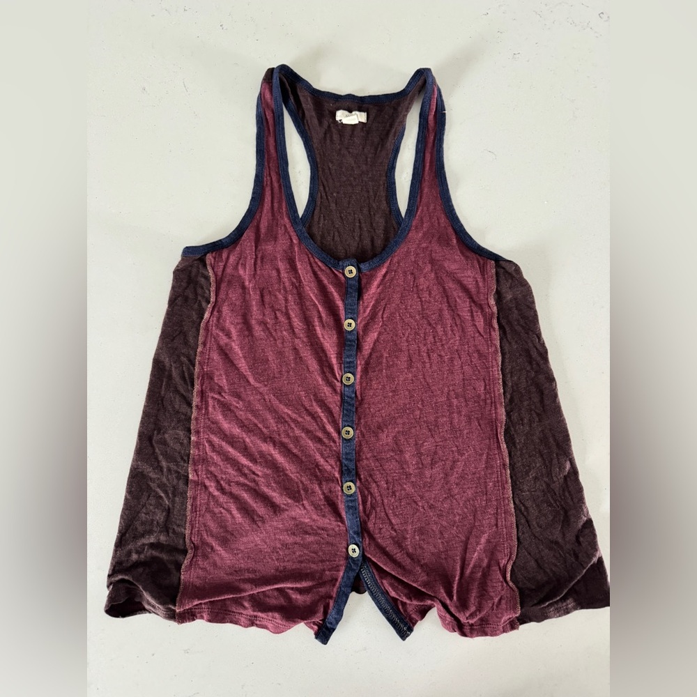 aerie Burgundy and Navy Button-Front Racerback Tank